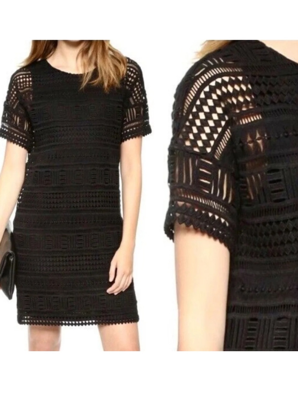 Vince | Black Lace Crochet Sundress Mini Sheath Dress 10